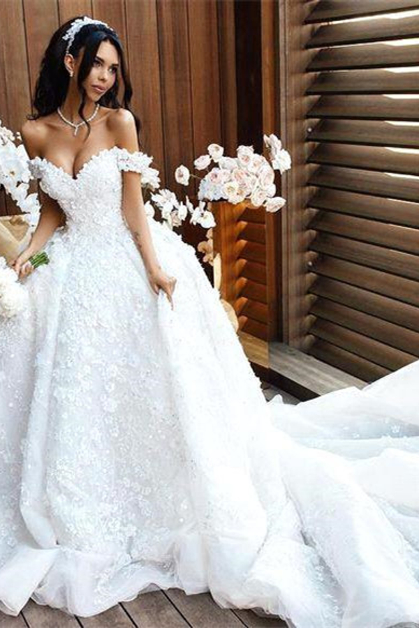 Off-Shoulder Applique Luxury Wedding Dress Princess Ball Gown Design