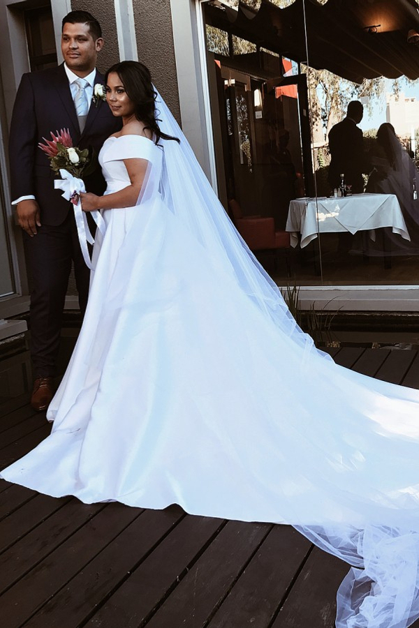 Off-Shoulder White Ball Gown Long Wedding Dress