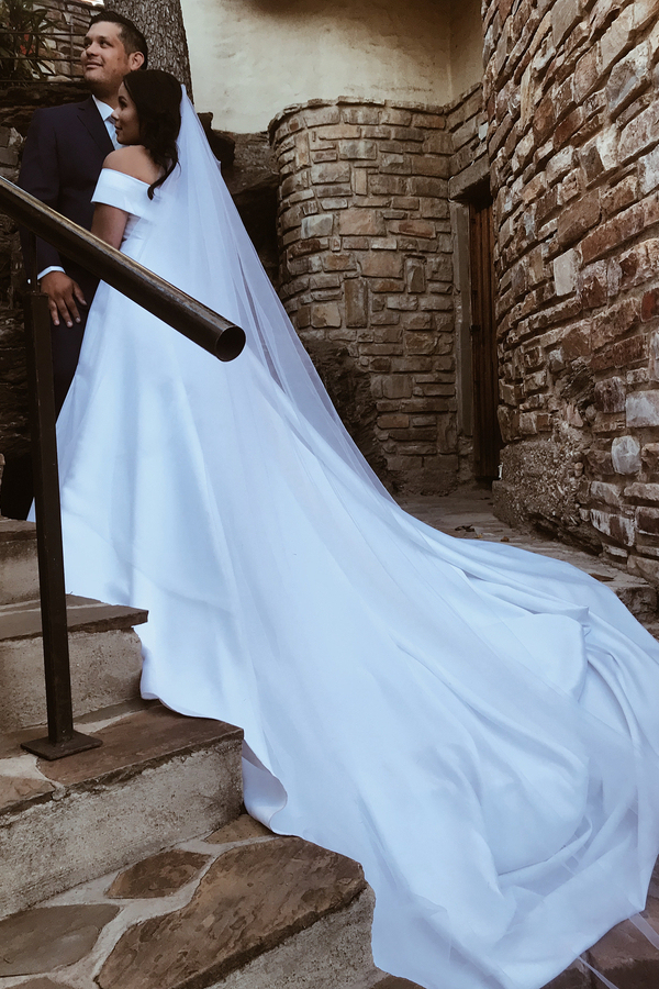 Off-Shoulder White Ball Gown Long Wedding Dress