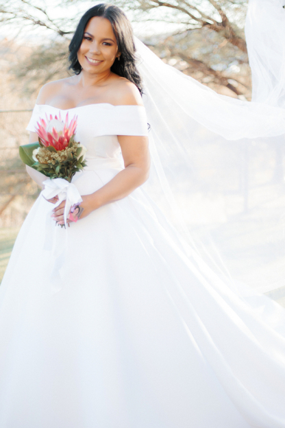 Off-Shoulder White Ball Gown Long Wedding Dress