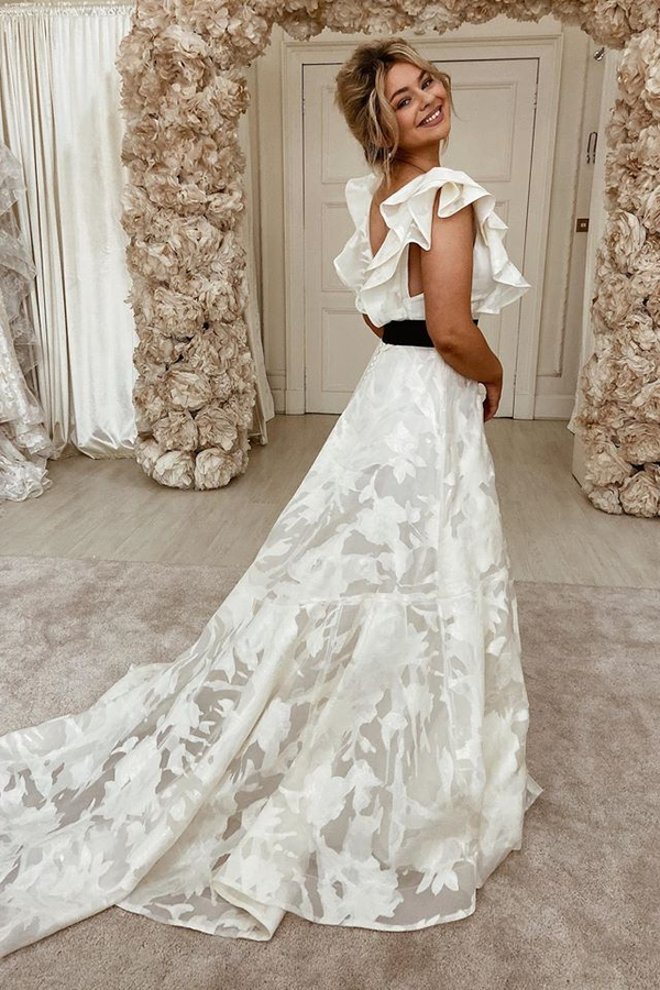 Off The Shoulder A-line Wedding Dresses | Belt Backless Bridal Gowns