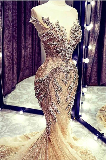Off the Shoulder Crystals Mermaid Evening Gown | Glitter Sequins Party Dress
