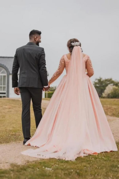 Plus Size Floral Tulle A-Line Wedding Dress with Long Sleeves