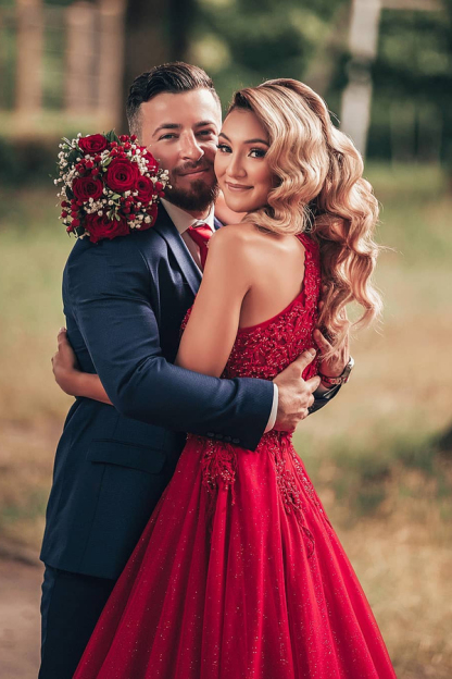 Red Halter Glitter A-Line Evening Gown Sparkly Sleeveless Floor Length Party Dress