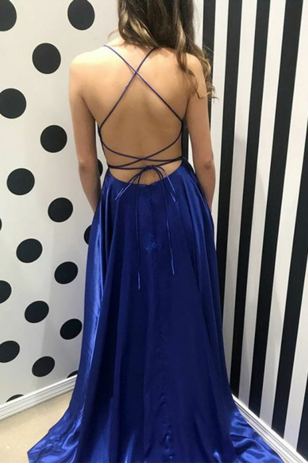 Red Halter Open Back Side Slit Evening Dress | A-Line Formal Dress