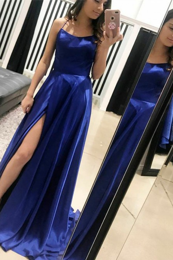 Red Halter Open Back Side Slit Evening Dress | A-Line Formal Dress