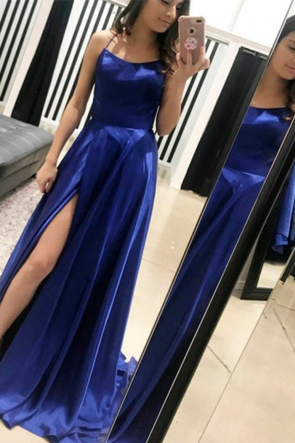 Red Halter Open Back Side Slit Evening Dress | A-Line Formal Dress