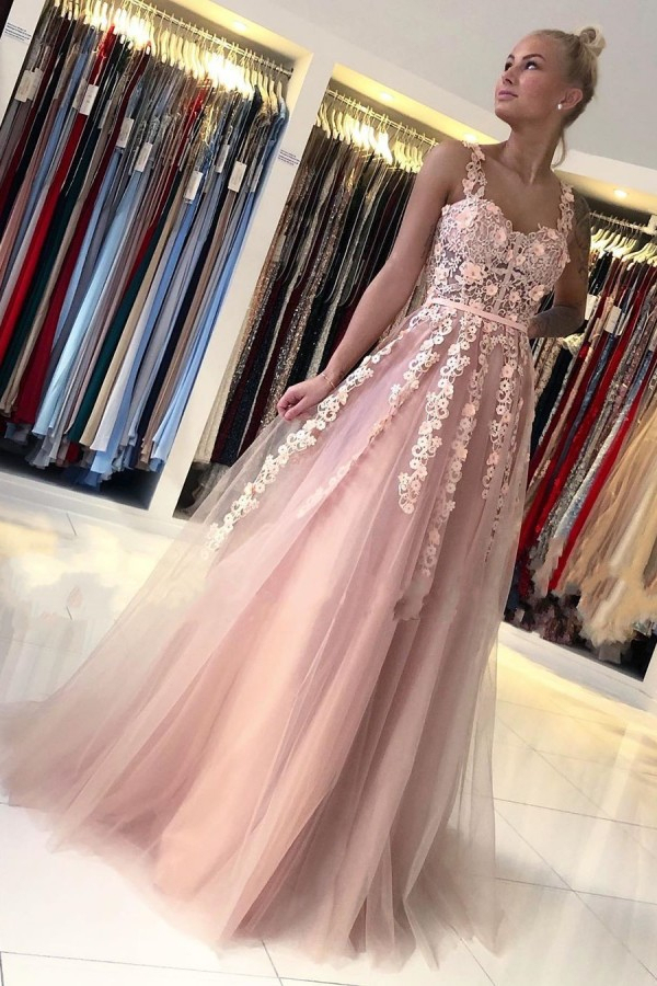 Romantic Dusty Pink Sleeveless Lace A-Line Evening Dress