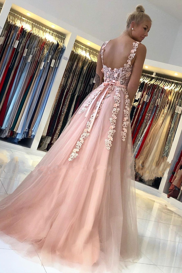 Romantic Dusty Pink Sleeveless Lace A-Line Evening Dress