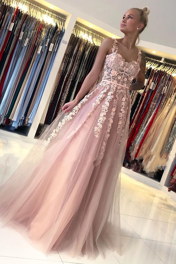 Romantic Dusty Pink Sleeveless Lace A-Line Evening Dress