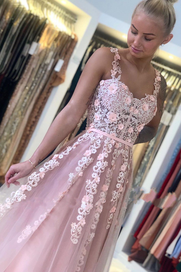 Romantic Dusty Pink Sleeveless Lace A-Line Evening Dress