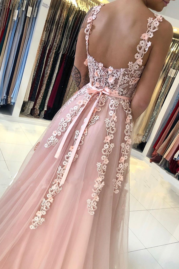 Romantic Dusty Pink Sleeveless Lace A-Line Evening Dress