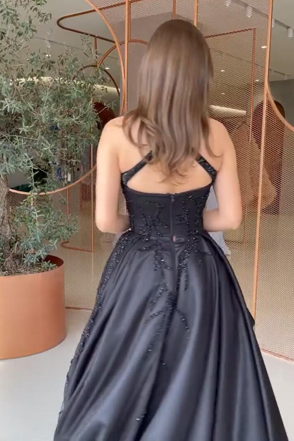 Sexy Halter Black Hi-Lo Evening Gown Backless Party Dress