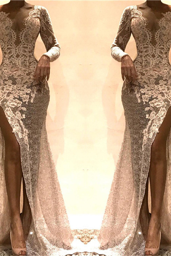 Sexy Lace One-Sleeve Sheath Evening Dress | Side Slit Party Dress