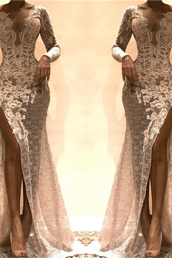 Sexy Lace One-Sleeve Sheath Evening Dress | Side Slit Party Dress