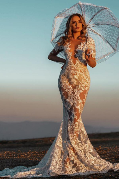 Sexy Mermaid Lace Long Sleeve Wedding Dress