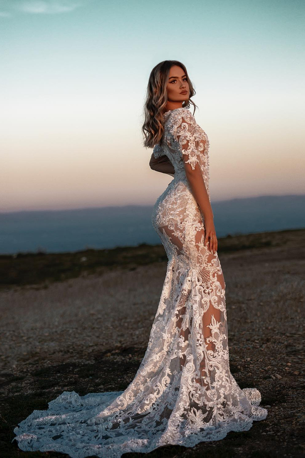 Sexy Mermaid Lace Long Sleeve Wedding Dress