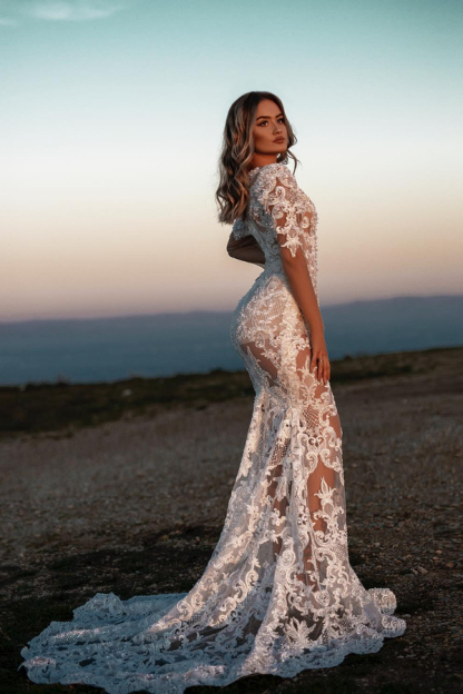 Sexy Mermaid Lace Long Sleeve Wedding Dress