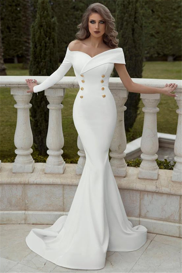Sexy Off-Shoulder Mermaid One-Sleeve Evening Gown Elegant Wedding Reception Dress