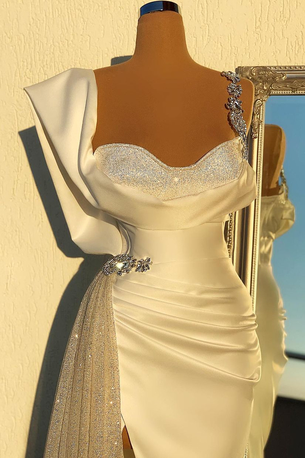 Sexy One Shoulder Slim Mermaid Evening Dress with Sweep Train