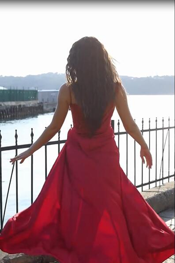 Sexy Red Side Slit Floor-Length Prom Dress Spaghetti Strap Long Evening Dresses