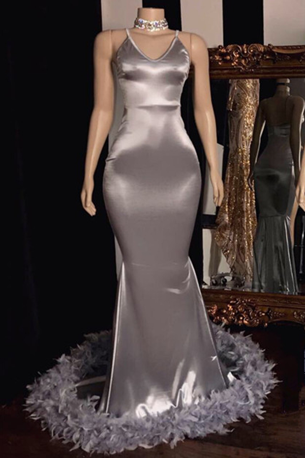 Sexy Spaghetti Strap Mermaid Prom Dress with Fur