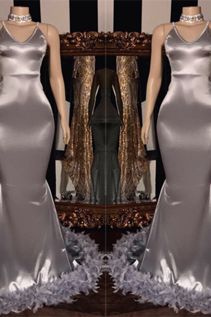 Sexy Spaghetti Strap Mermaid Prom Dress with Fur