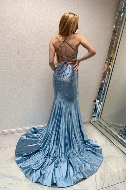 Sexy Sparkling Mermaid Prom Dress | Sleeveless V-Neck Party Dress