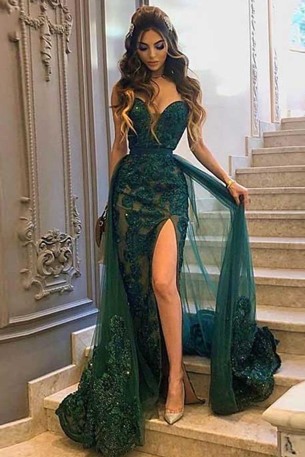 Sexy Sweetheart Slim Mermaid Prom Dress Side Split Evening Dress