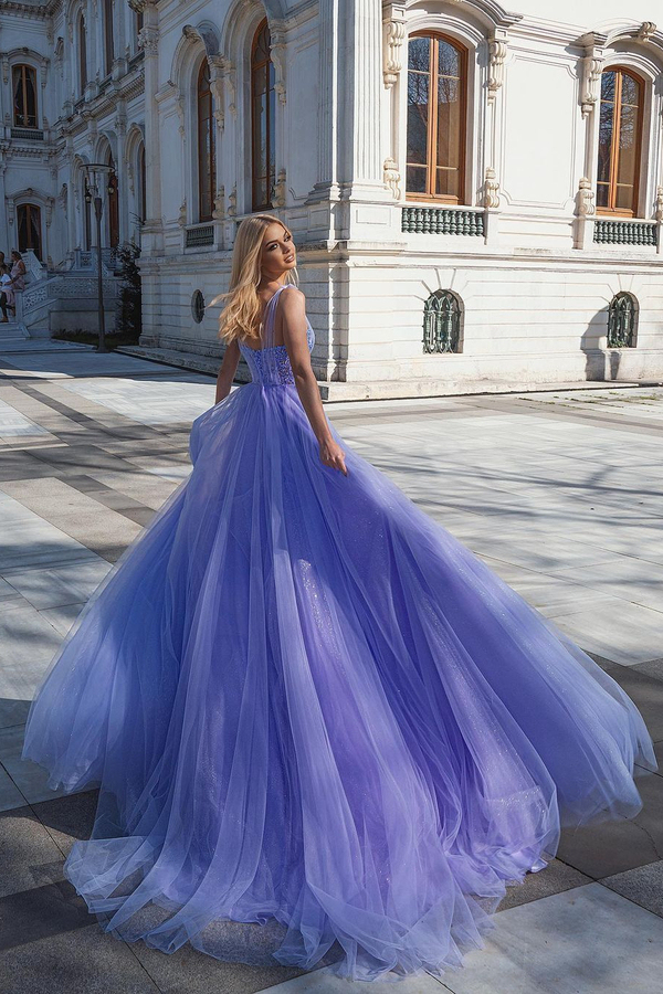 Shiny Crystals Sweetheart Sleeveless Tulle Aline Evening Gown