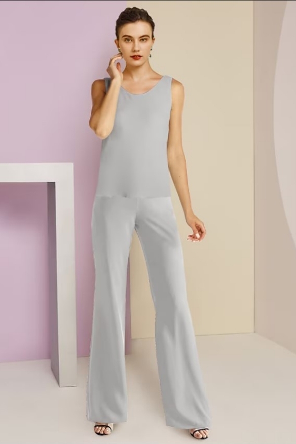Silver Chiffon 3-Piece Suit Mother of the Bride Dress with Jacket