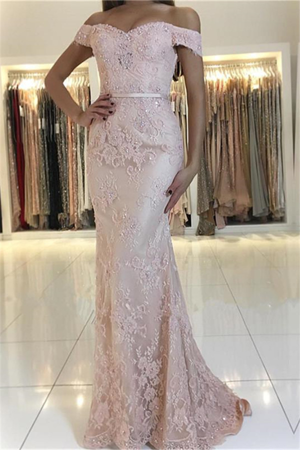 Simple Pink Prom Dress | Elegant Off-The-Shoulder Sheath Evening Dress