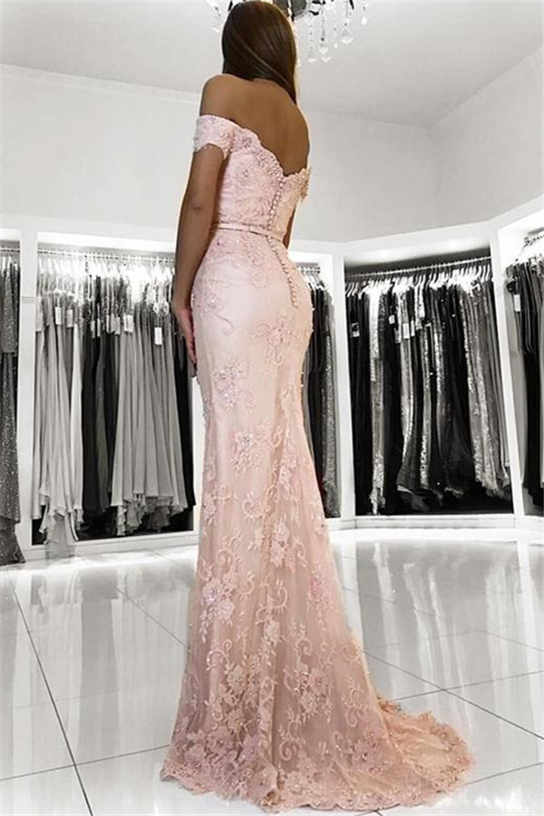 Simple Pink Prom Dress | Elegant Off-The-Shoulder Sheath Evening Dress