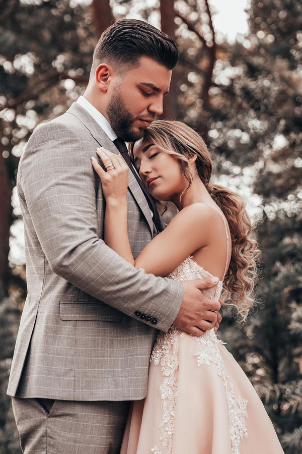Simple Spaghetti Strap Lace Blush Pink Wedding Dress