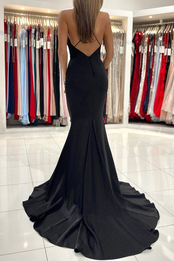 Simple Spaghetti Strap Mermaid Evening Dress Long Black Prom Dresses