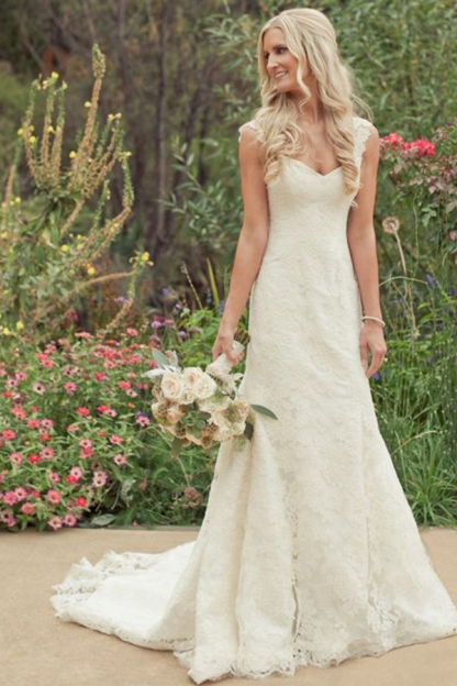 Simple Straps Sleeveless A-Line Bridal Wedding Dress
