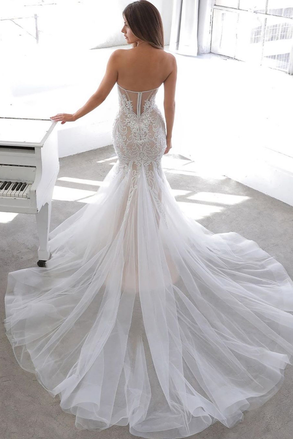 Simple Summer Style White Sweetheart Mermaid Lace Wedding Dress