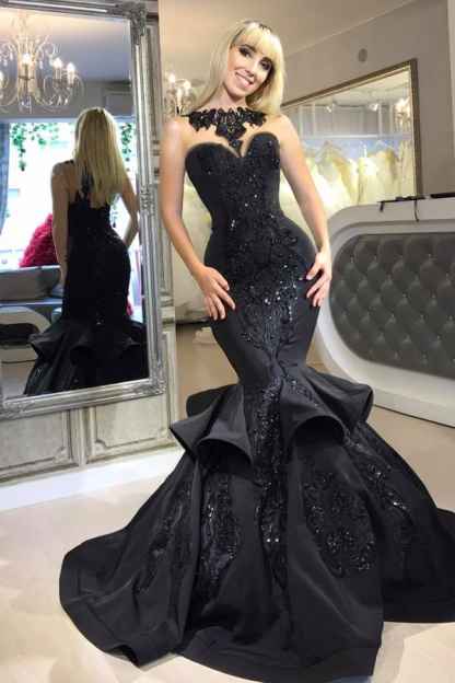 Sleeveless Black Prom Dress Mermaid Long Party Dress