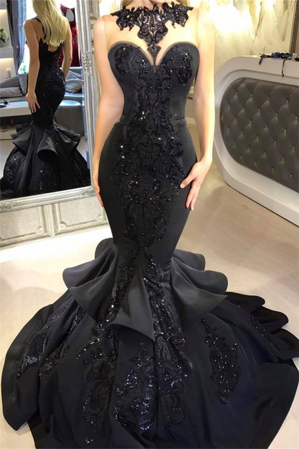 Sleeveless Black Prom Dress Mermaid Long Party Dress