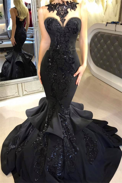 Sleeveless Black Prom Dress Mermaid Long Party Dress