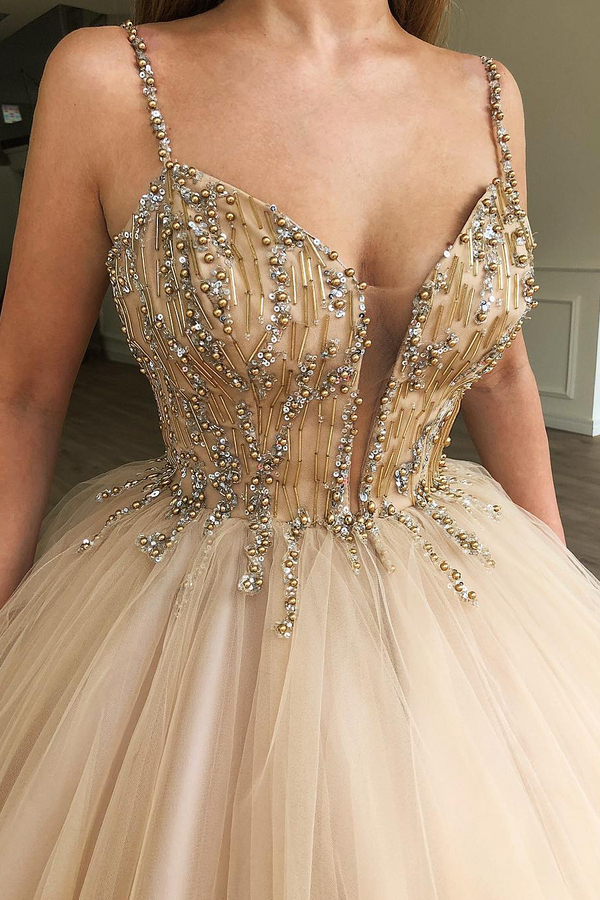 Spaghetti Straps Ball Gown Party Dress | Beading Princess Prom Dress