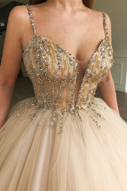 Spaghetti Straps Ball Gown Party Dress | Beading Princess Prom Dress