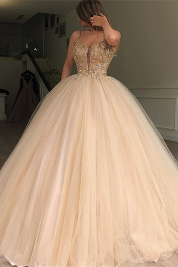 Spaghetti Straps Ball Gown Party Dress | Beading Princess Prom Dress