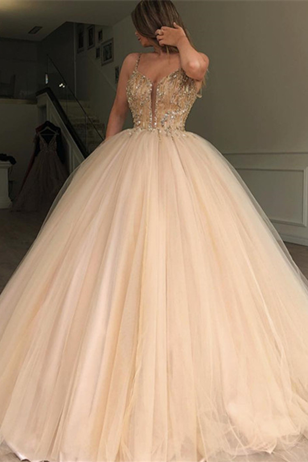 Spaghetti Straps Ball Gown Party Dress | Beading Princess Prom Dress