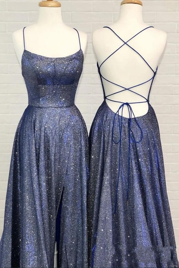 Spaghetti Straps Bright Silk Long Evening Dress Simple Long Prom Dress