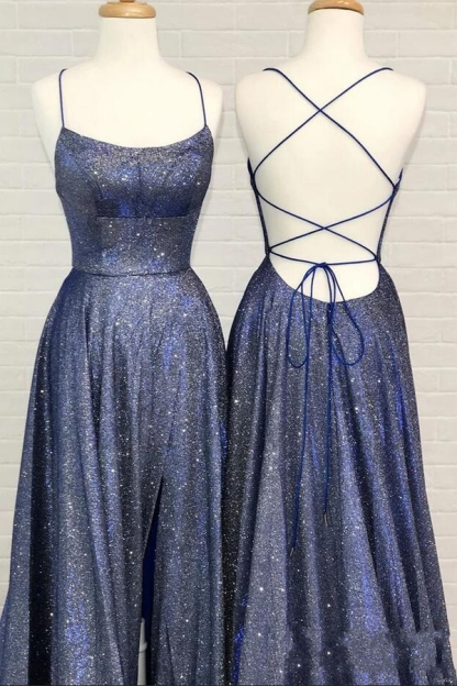 Spaghetti Straps Bright Silk Long Evening Dress Simple Long Prom Dress