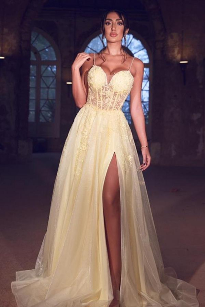 Spaghetti Straps Sweetheart Evening Dress Side Split Long Prom Dress