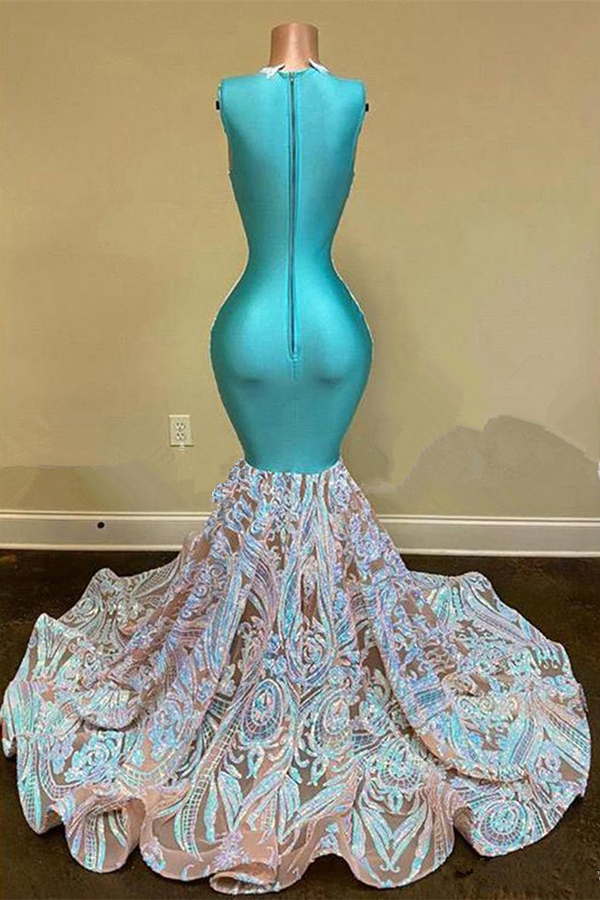 Sparkling Sequin Floral Lace Floor-Length Mermaid Prom Dress