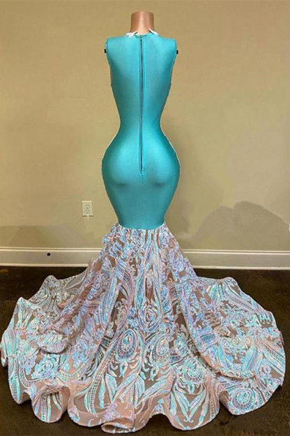 Sparkling Sequin Floral Lace Floor-Length Mermaid Prom Dress