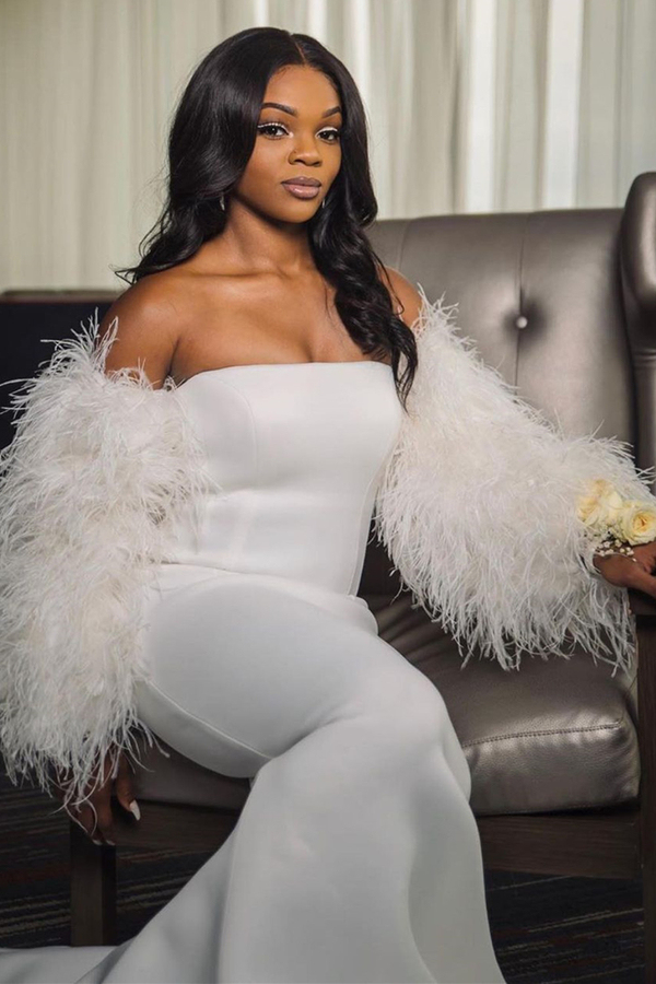 Strapless Slim Glitter Evening Gown with Trumpet Train